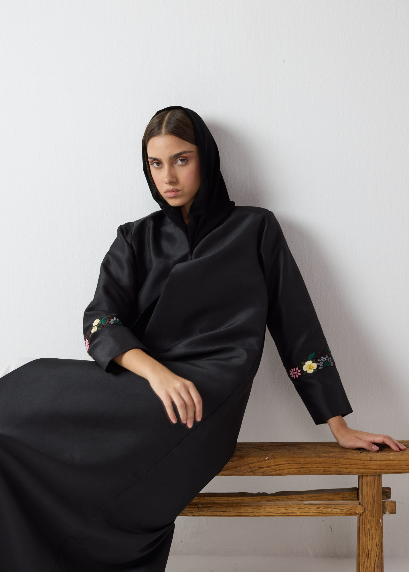 Embroidered Sleeve Abaya - Classic Black