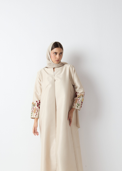 Elegant Embroidered Abaya - Soft Beige