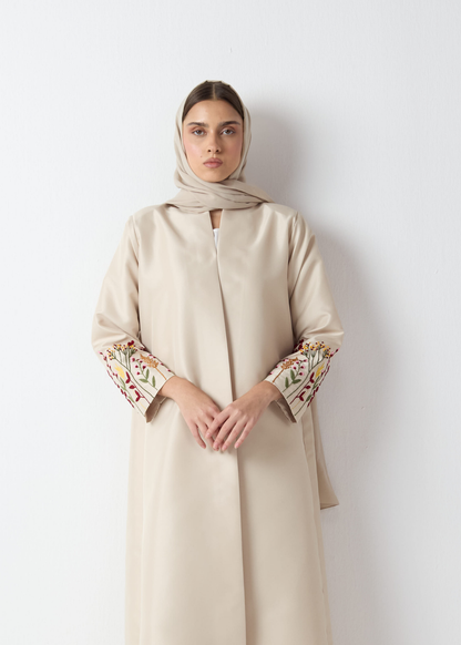 Elegant Embroidered Abaya - Soft Beige