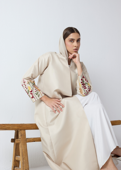 Elegant Embroidered Abaya - Soft Beige