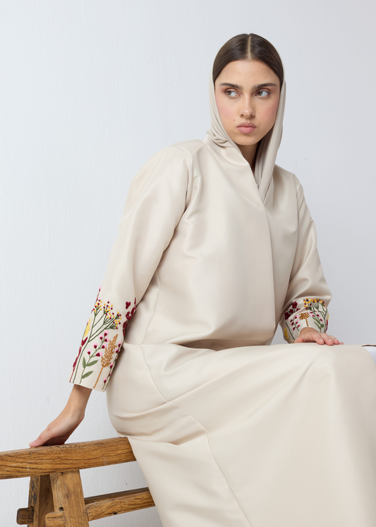 Elegant Embroidered Abaya - Soft Beige
