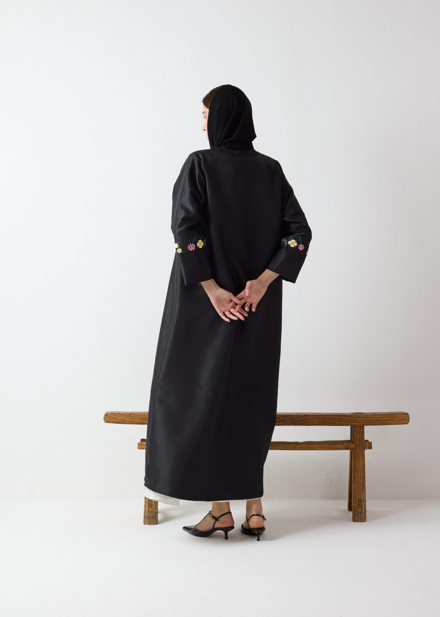 Embroidered Sleeve Abaya - Classic Black