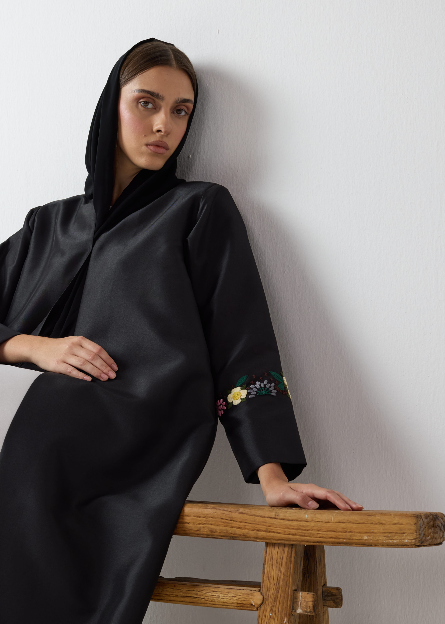 Embroidered Sleeve Abaya - Classic Black