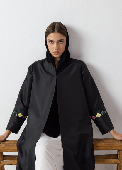 Embroidered Sleeve Abaya - Classic Black