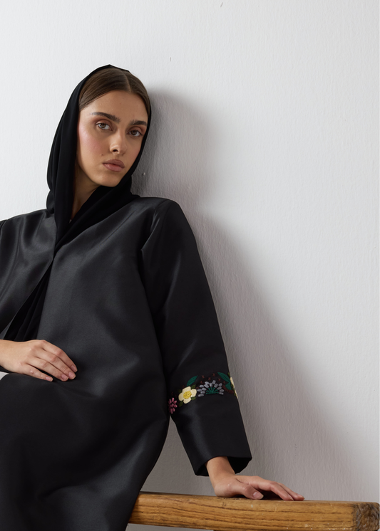 Embroidered Sleeve Abaya - Classic Black